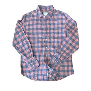 NWT American Eagle Mens Button Up Shirt Medium Plaid Pink Blue Long Sleeve